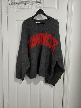 Weekday Romancer Graphic Crewneck Sweater - Charcoal Gray with Red